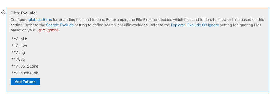 Define file exclusions in VS Code