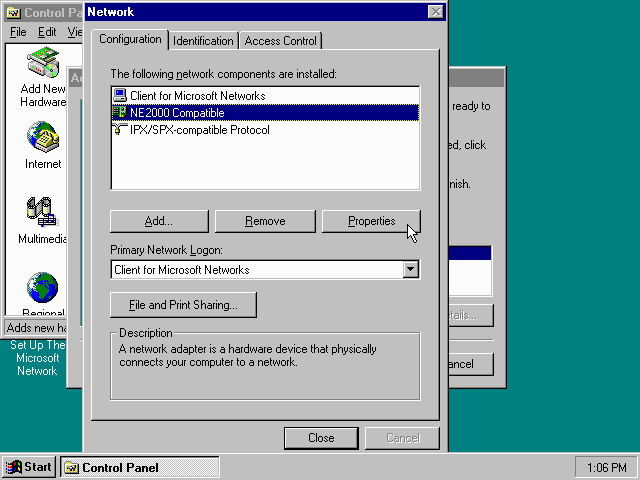 Windows 95 - Network settings